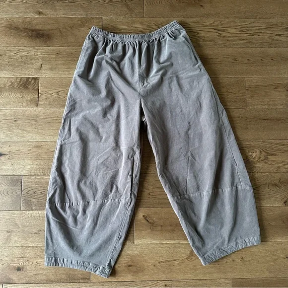 Cut Loose Wide Barrel Crop Corduroy Pants Gray Sz M Made In USA - Picture 3 of 7